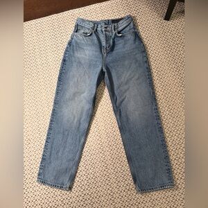 AllSaints High Rise Straight Leg Cropped Jeans in Blue-Size 27
